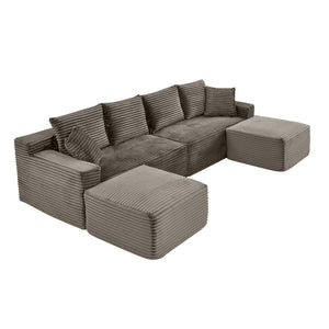 115" Comfy U-Shaped Sectional Modern Boneless Corduroy Couch