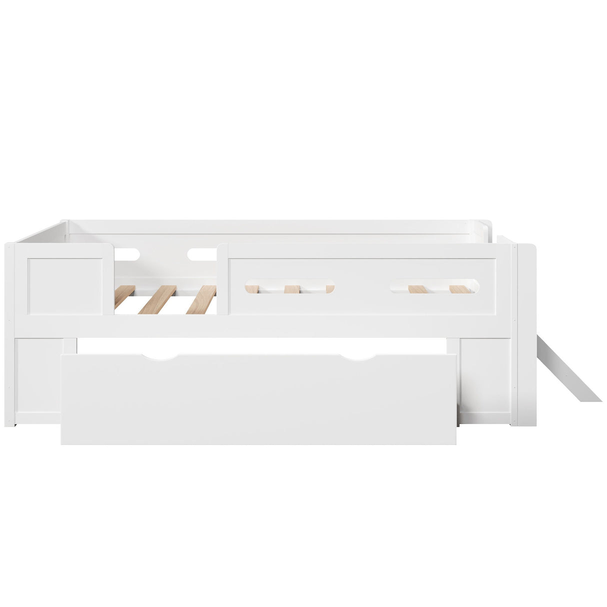 Platform Bed With Guardrail And Drawer