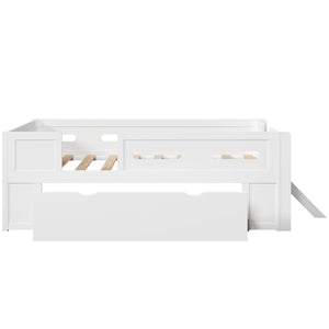 Platform Bed With Guardrail And Drawer