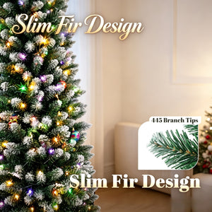 7ft Flocked Pencil Prelit Christmas Tree, Dual-Color