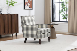 Upholstered Accent Chair, Vintage Armchair with Solid Wood Legs