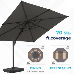 Round Cantilever Patio Umbrella With 360 Rotation & Infinite Tilt Adjustment