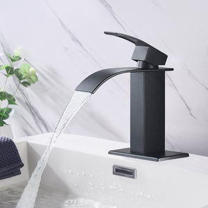 Waterfall Spout Bathroom Sink Single Handle Faucet with Pop-Up Drain