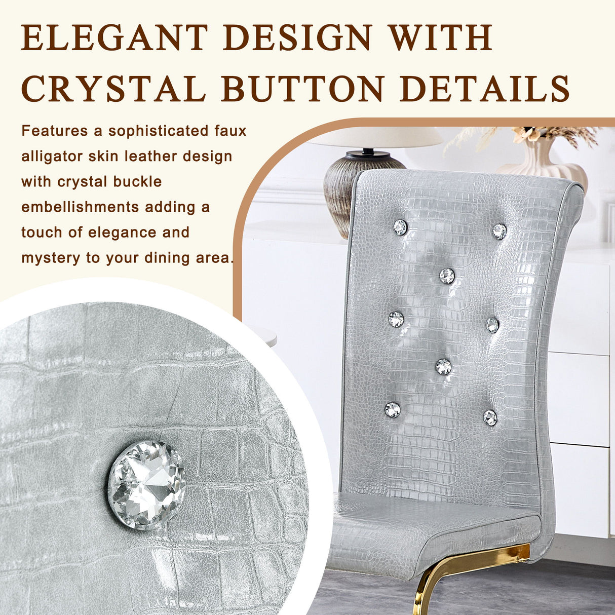 Elegant Design Alligator Skin Upholstered Dining Chairs