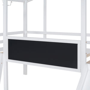 Loft House Bed With Ladder And Slide, With board And Light Strip On The Roof