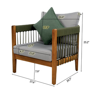 [Set of 2] Acacia Wood Outdoor Club Chair with Rope Accents