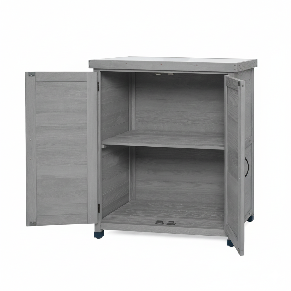 Potting Bench with Storage Cabinet and Metal Table Top