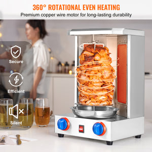 Shawarma Grill Machine, 13 lbs Capacity, 2 Burners Gas Vertical Broiler