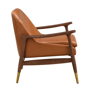 Mid - Century Accent Chair With Cushioned Seat, Brass Tipped Legs