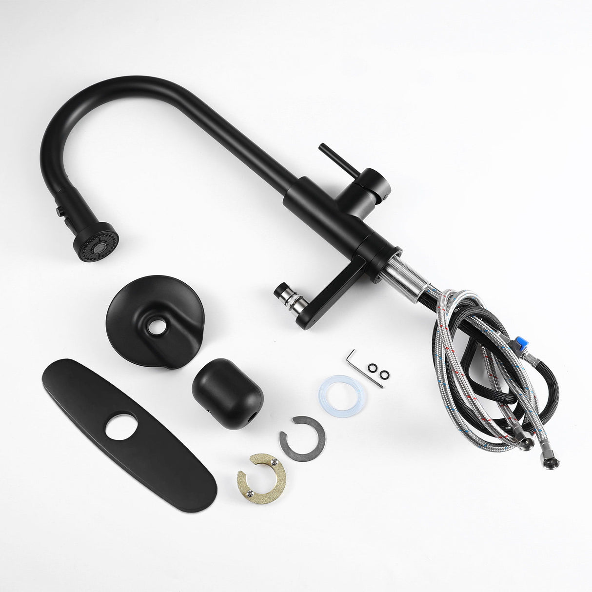 3 In 1 Kitchen Faucet With Press Type Glass Rinser, High Arc Pull Down Sprayer