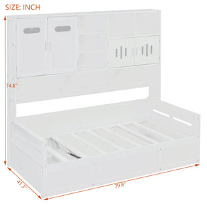 Daybed With All-In-One Cabinet And Shelf