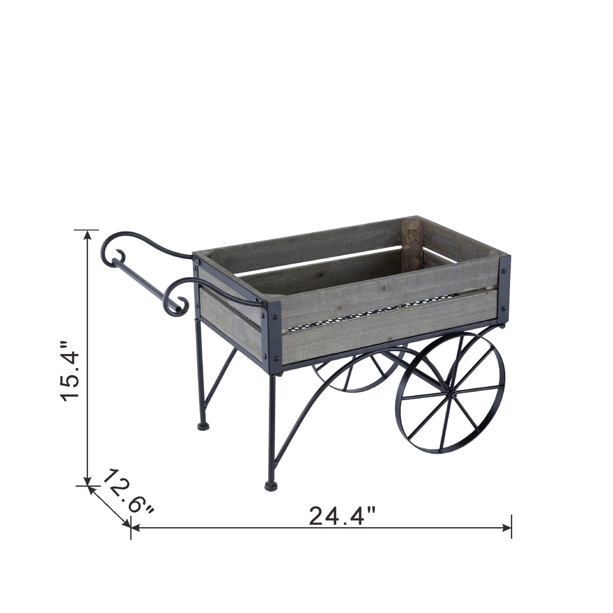 Black Iron and Pine Wood Plant Stand with Wheels