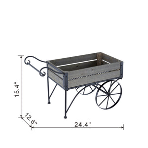 Black Iron and Pine Wood Plant Stand with Wheels