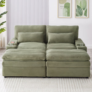 Convertible Loveseat Sofa With Storage, USB Ports, Cup Holders