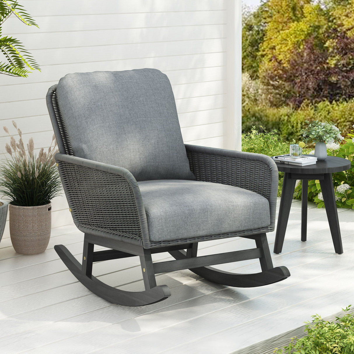 Contemporary Minimalist Wicker Rocking Chair With Soft Polyester Cushions - Best Buy Furniture