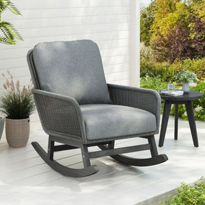 Contemporary Minimalist Wicker Rocking Chair With Soft Cushions