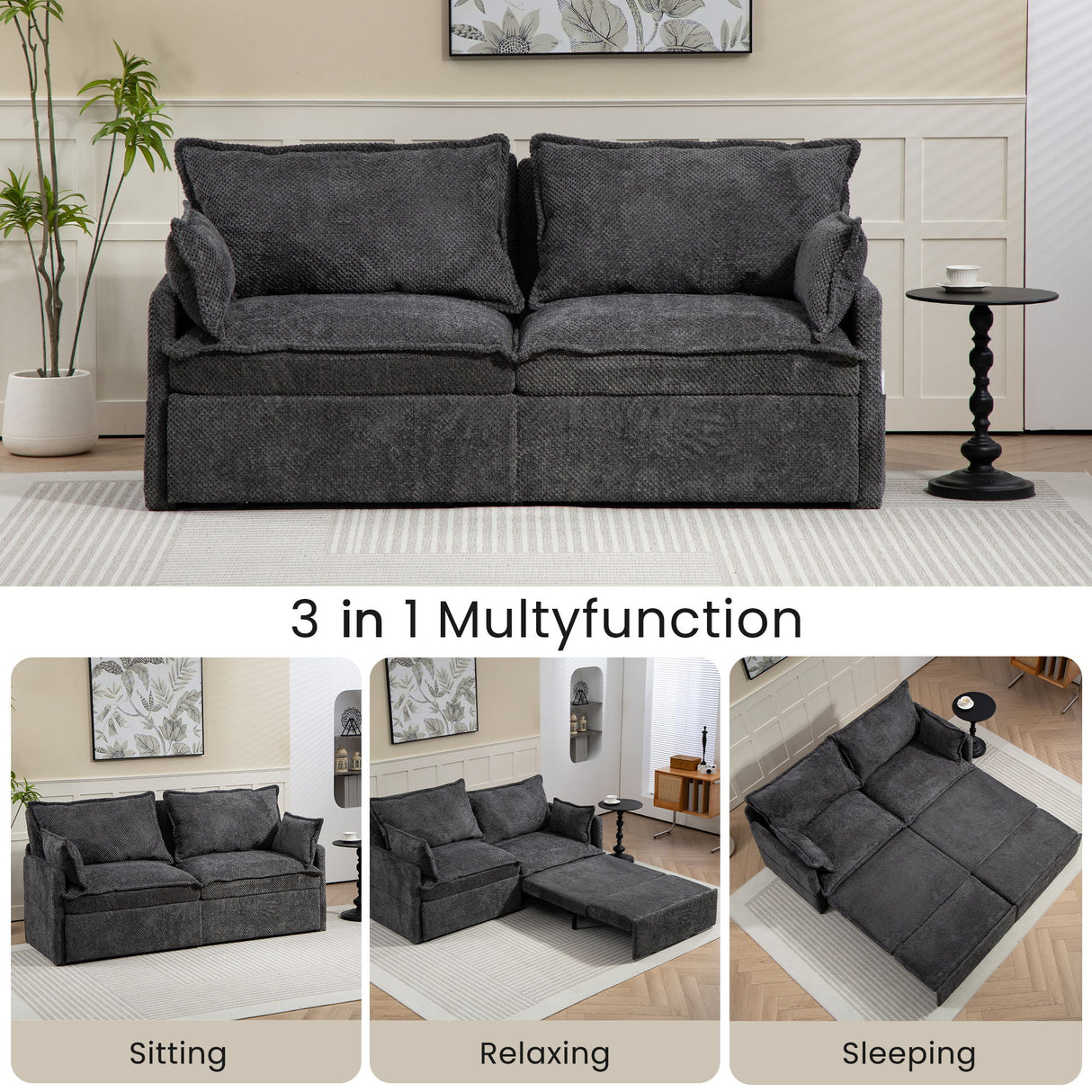Pull Out Sofa Bed, Convertible Sleeper Sofa Couch, Side Storage, And USB / C - Type Charging Ports Chair