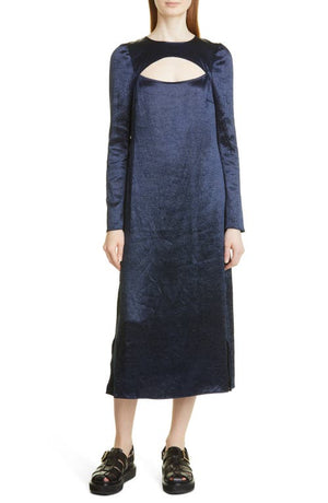 Baum und Pferdgarten Aneto Cutout Long Sleeve Satin Dress in Navy Blazer , Size 6 Us