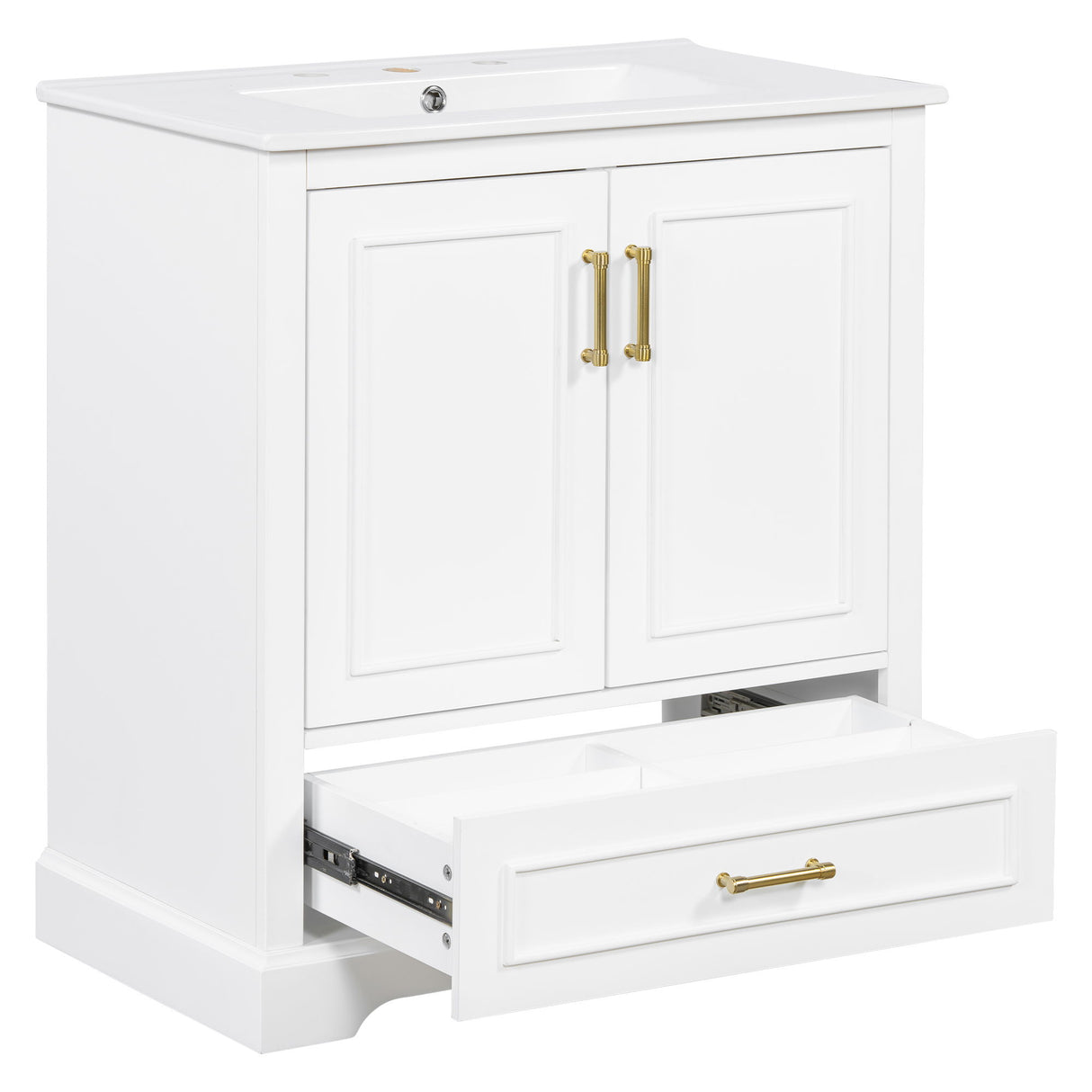 Bathroom Vanity With Sink, 1 Divided Drawer And 2 Soft Close Doors With Double Shelf