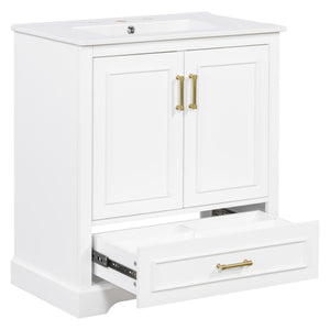 Bathroom Vanity With Sink, 1 Divided Drawer And 2 Soft Close Doors With Double Shelf