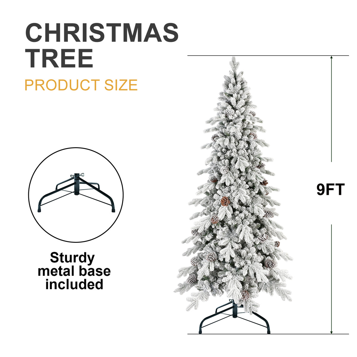 8 FT Flocked PE/PVC Christmas Tree with 44 Natural Pine Cones