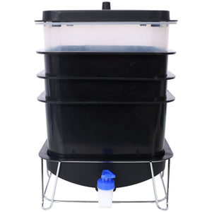 Durable Worm Farm Composting Bin With 4 Tray System For Food Waste Recycling Plastic - Black