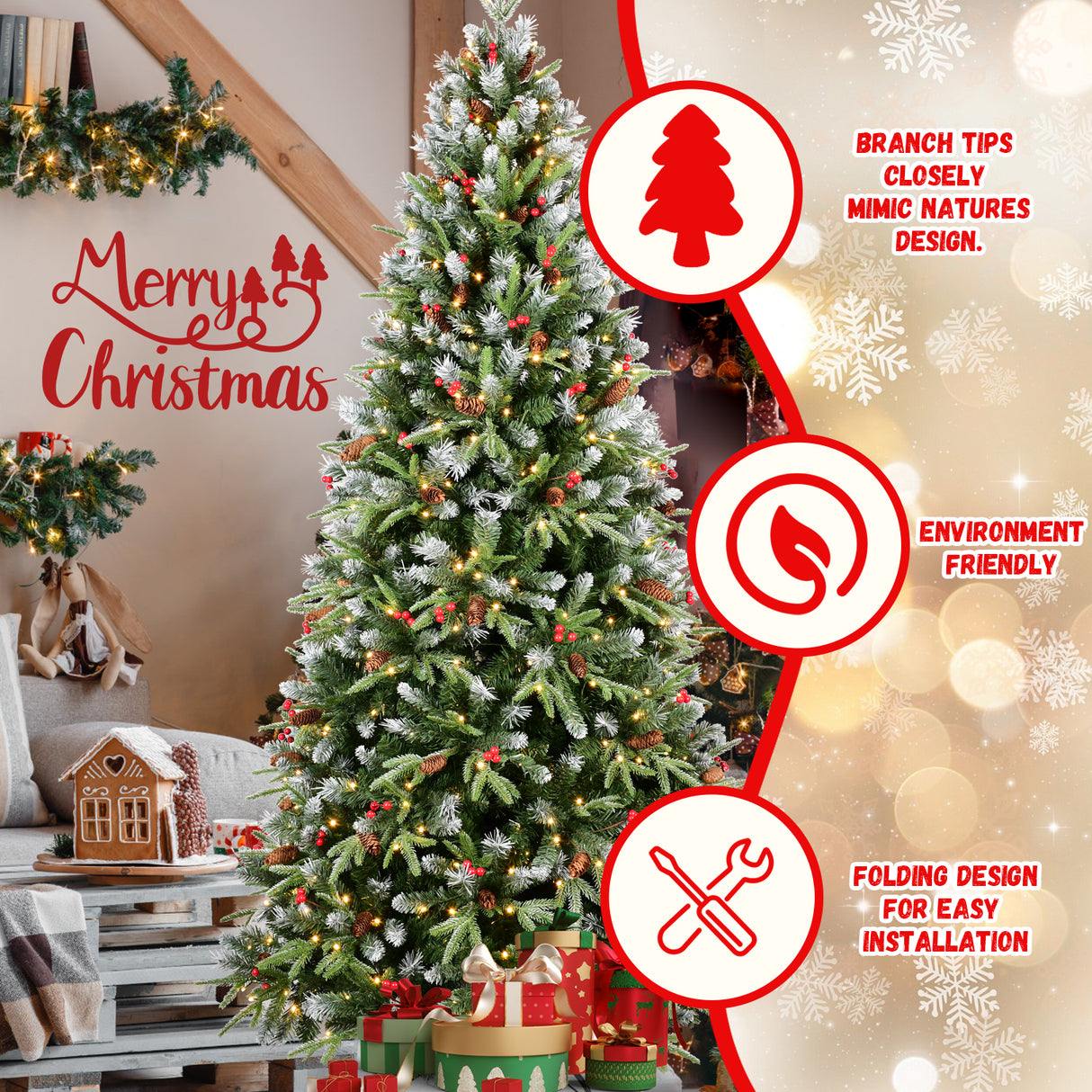 8FT Christmas Tree with 600 Warm Lights