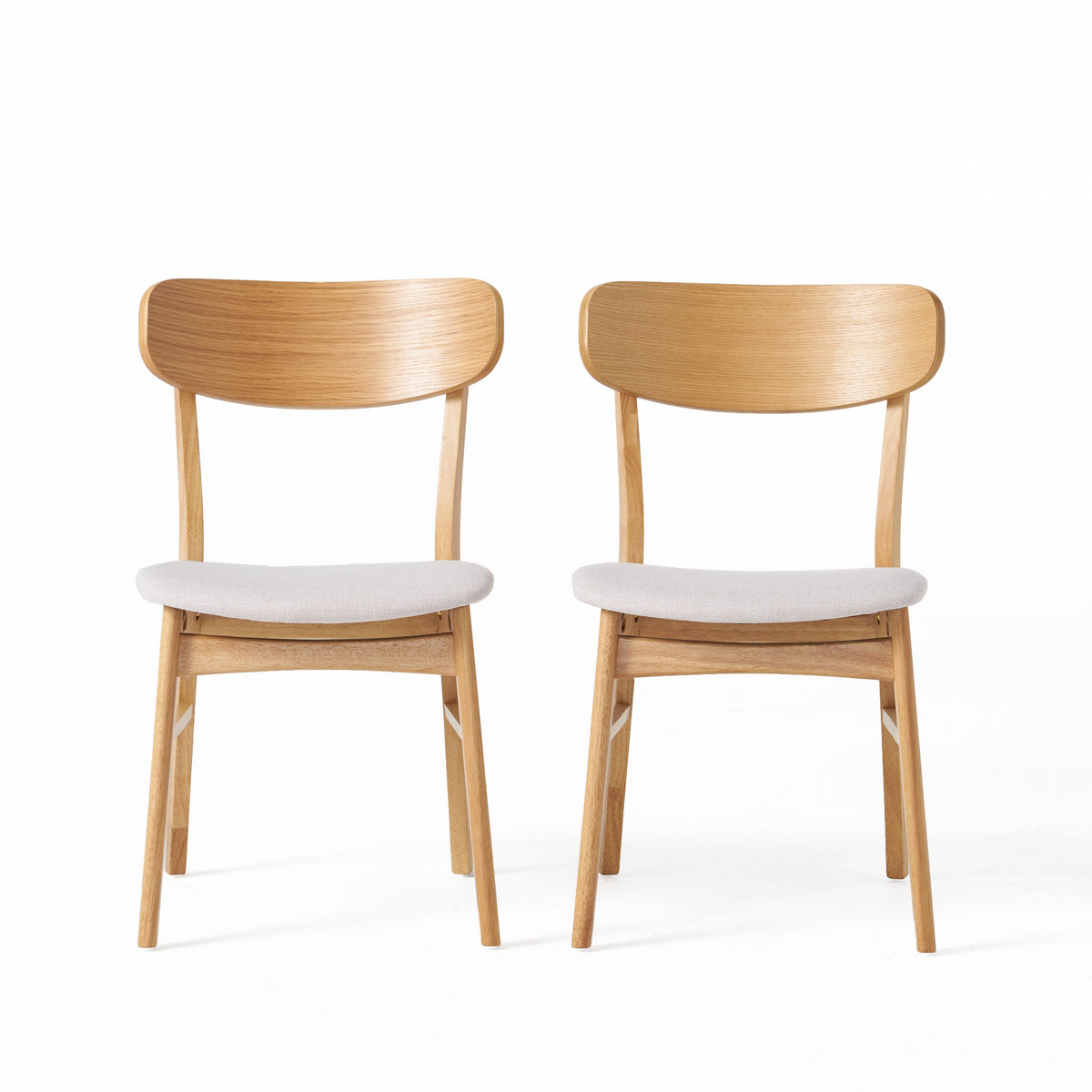 Set of 2 Dining Chairs - Upholstered Seat, Rubberwood Legs