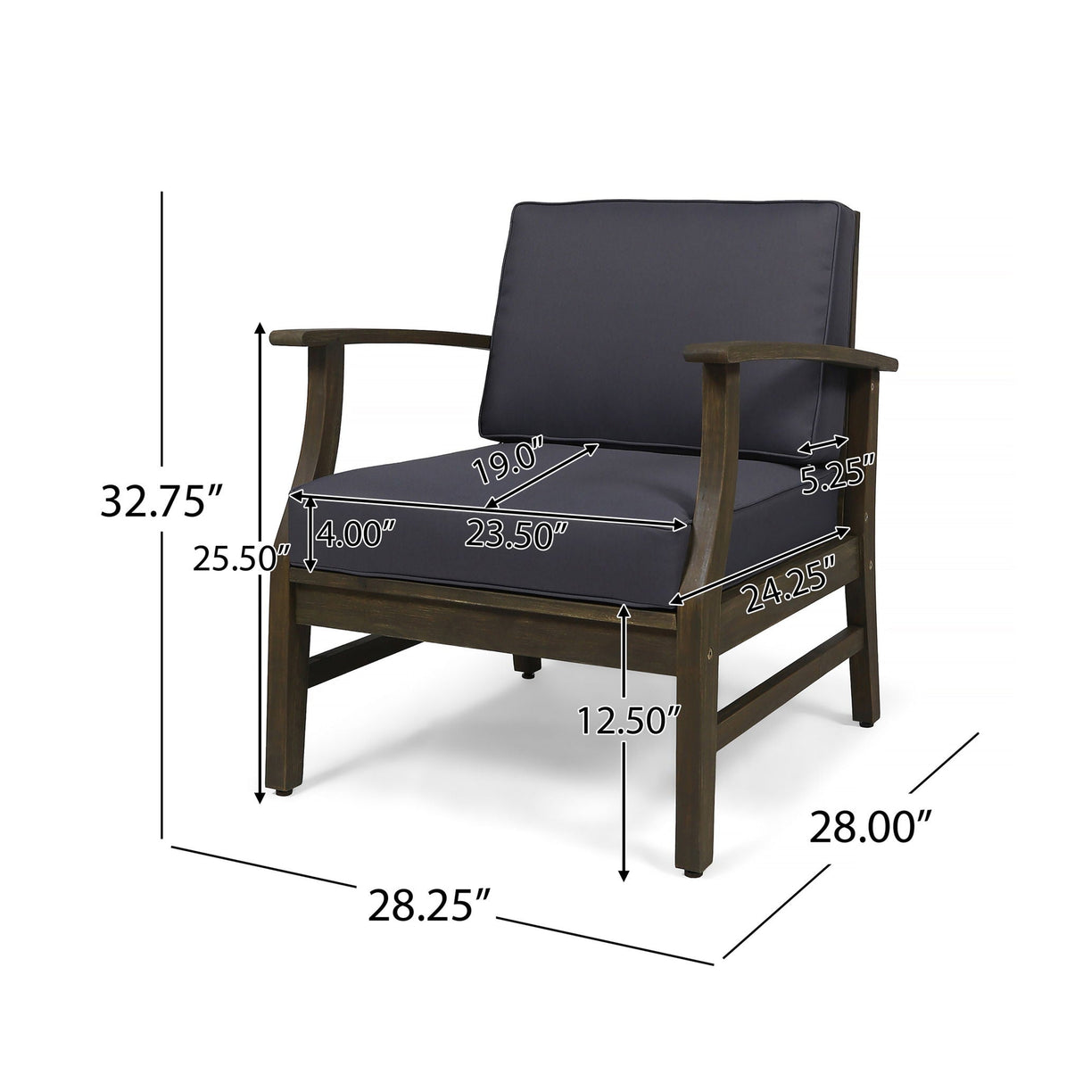 Enchanting Outdoor Club Chair With Slat Panel Design And Water Resistant Cushion - Dark Gray - Best Buy Furniture