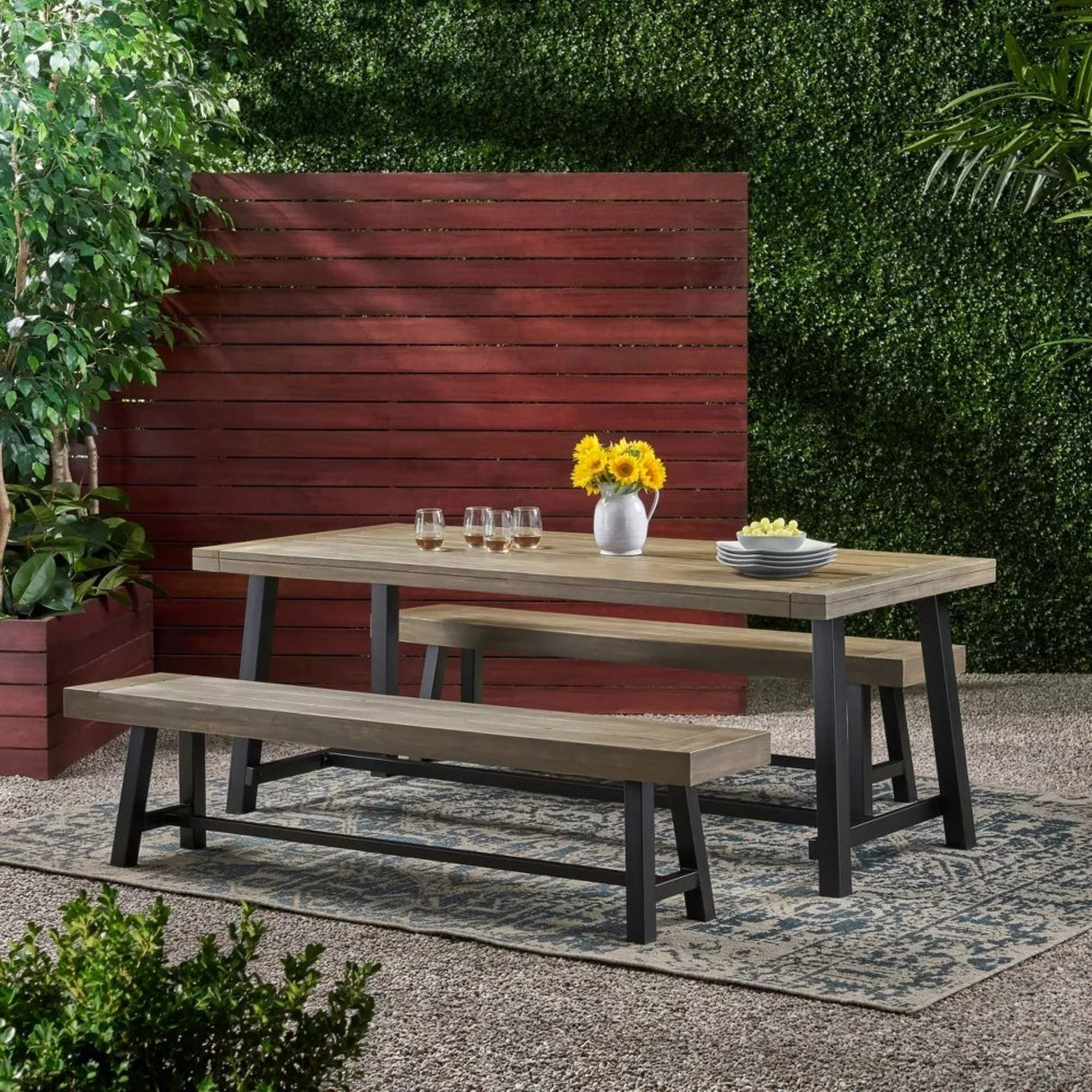 Outdoor 3 Piece Picnic Dining Set - Gray / Rustic Metal - Best Buy Furniture