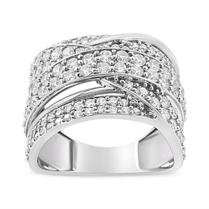 .925 Sterling Silver 2.00 Cttw Round-Cut Diamond Overlapping Bypass Band Ring (I-J Color, I2-I3 Clarity) - Ring Size 7