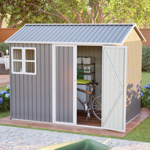 8'x6' Large Steel Storage Shed with Window, Lockable Doors & Sloped Roof