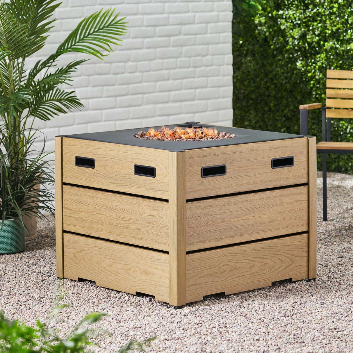 Rustic Style Outdoor Square Propane Fire Pit, 40,000 Btu - Best Buy Furniture