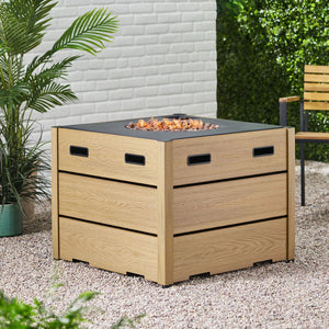 Rustic Style Outdoor Square Propane Fire Pit, 40,000 Btu - Best Buy Furniture