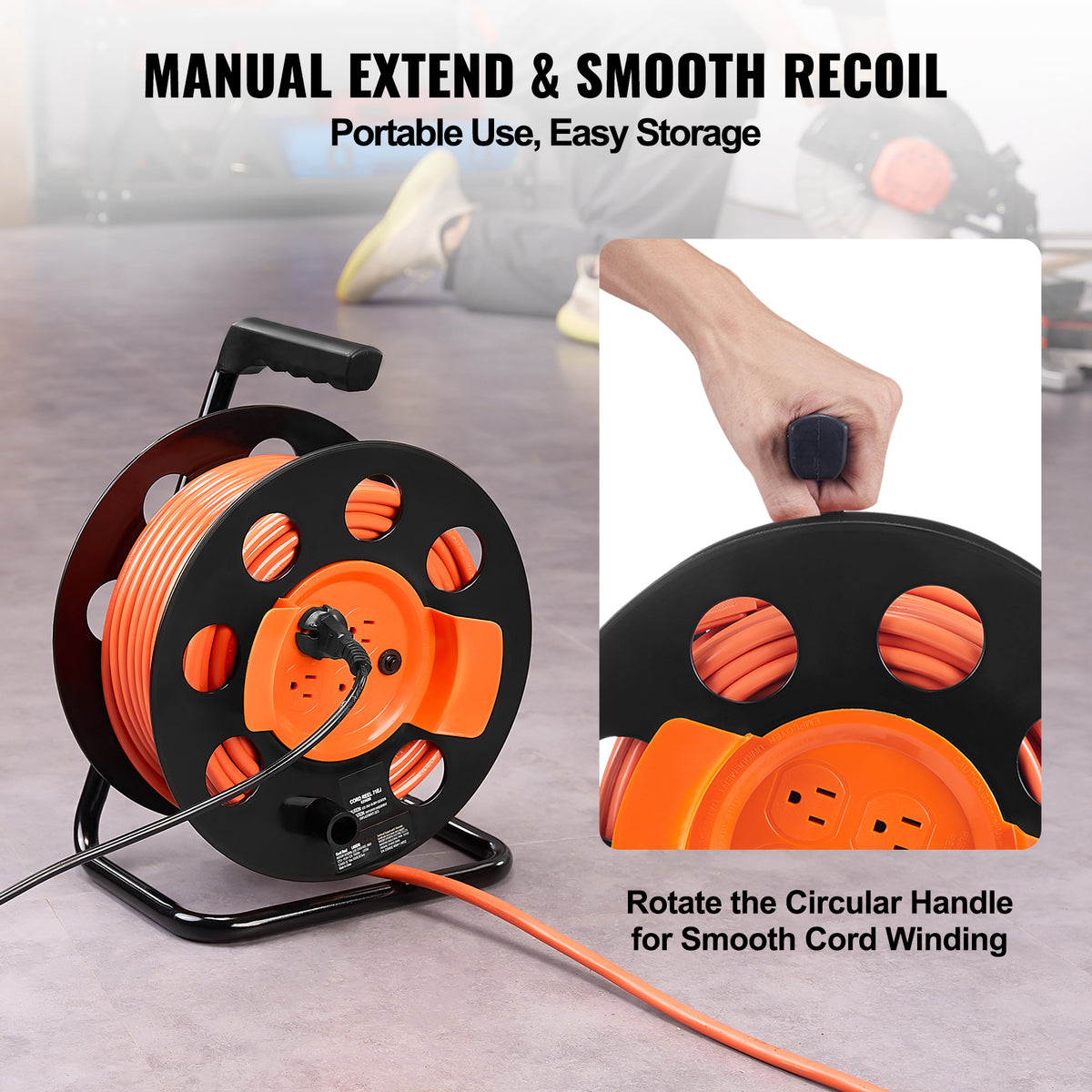 100FT Extension Cord Reel with 4 Outlets and Dust Cover