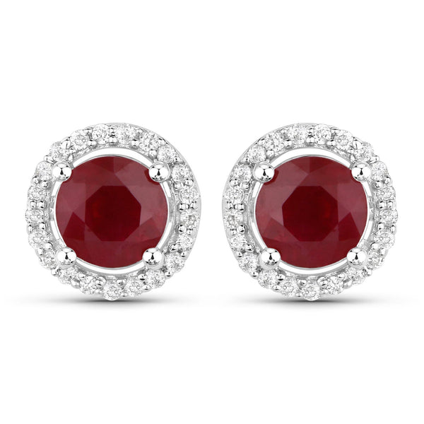 1.22 Carat Genuine Ruby and White Diamond 14K White Gold Earrings