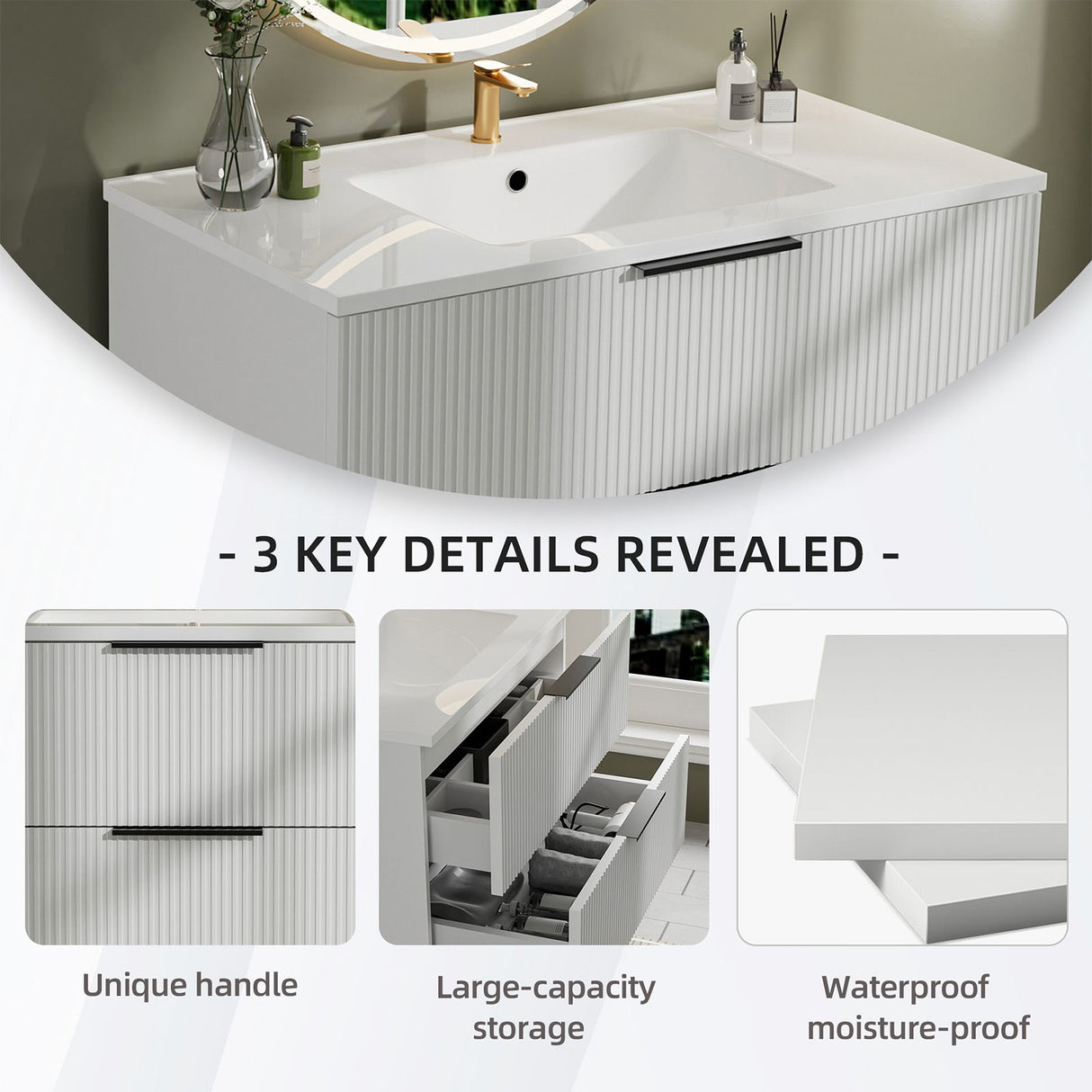 Modern Wall Mounted Floating Bathroom Vanity With Sink And Drawers