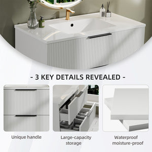 Modern Wall Mounted Floating Bathroom Vanity With Sink And Drawers