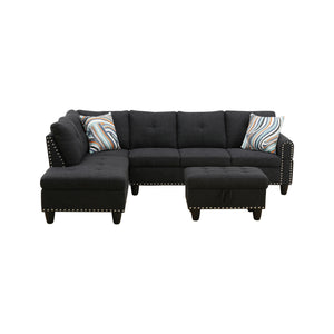Reversible L-Shaped Sectional Couch with Storage Ottoman, Tufted