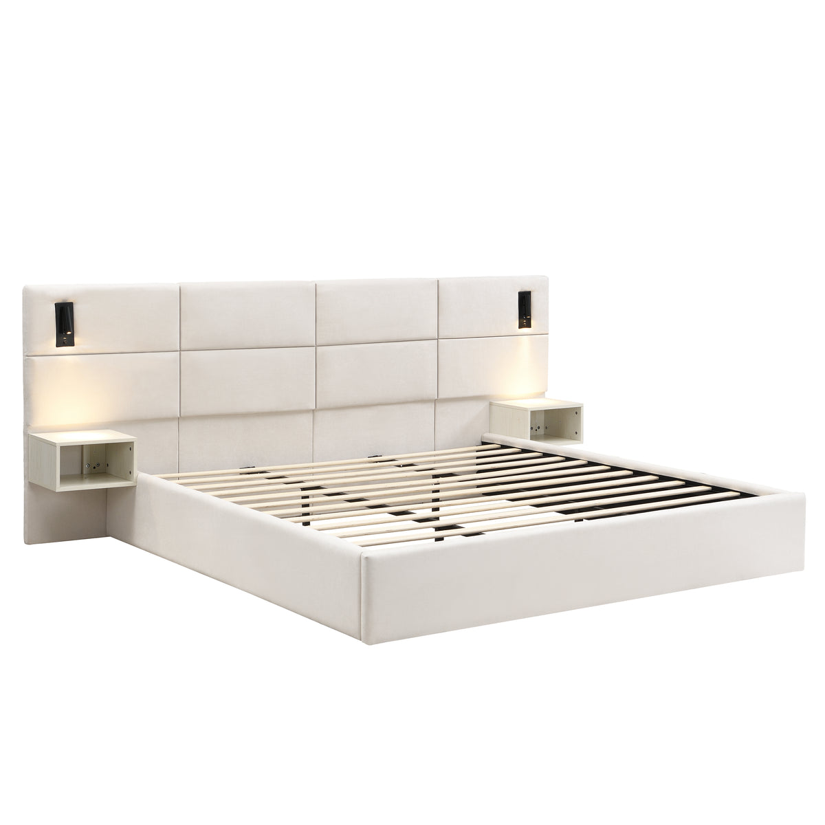 Soft, Comfortable, Luxurious Upholstered Smart Bed with Reading Light - King