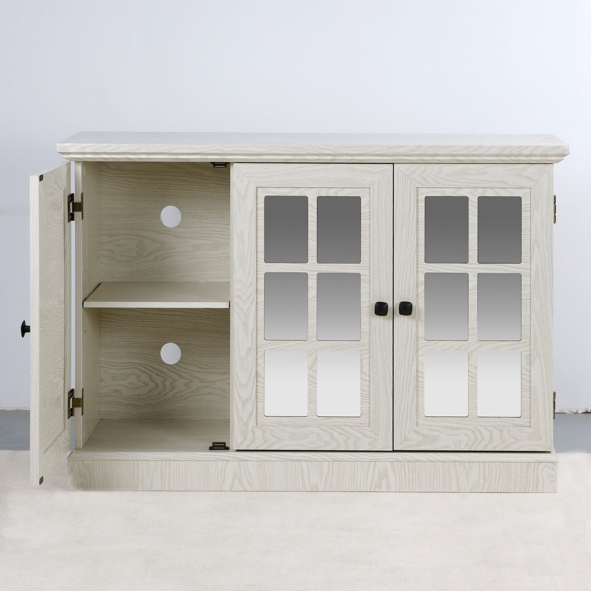 Storage Cabinet With 3 Mirrored Acrylic Doors, Adjustable Shelves