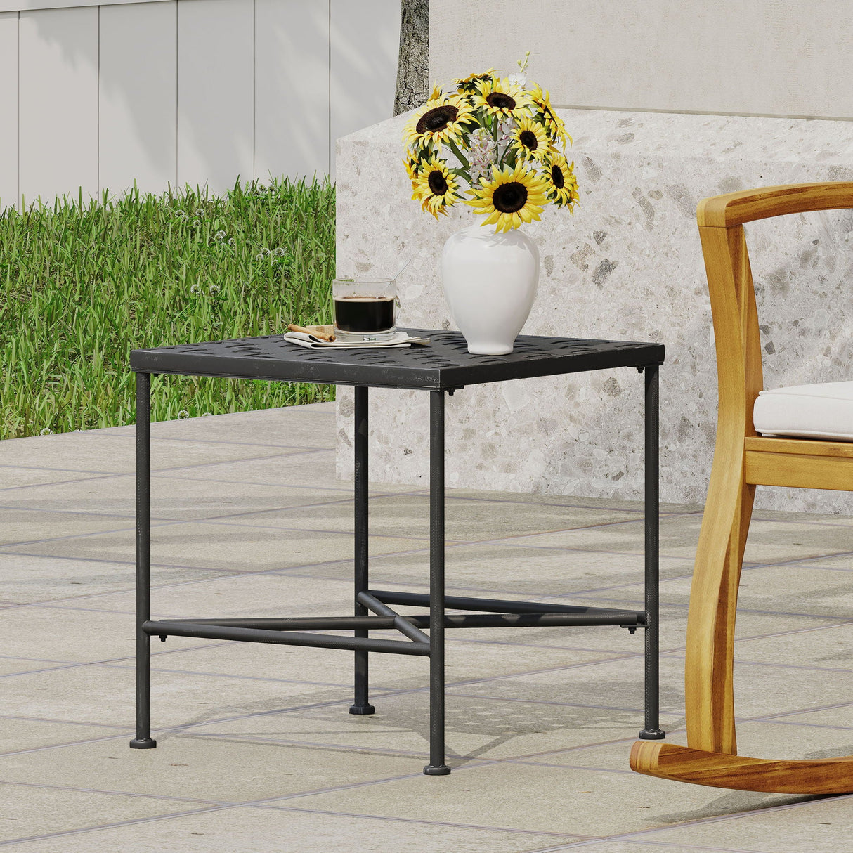 Outdoor Square Side Table With X Shaped Iron Frame - Black - Best Buy Furniture