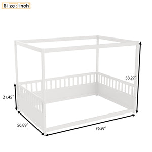 Full Size Canopy Bed Frame with Guardrails for Kids
