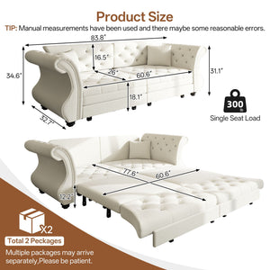 Oversized Chesterfield Pull Out Sofa Bed with Flower Tufting