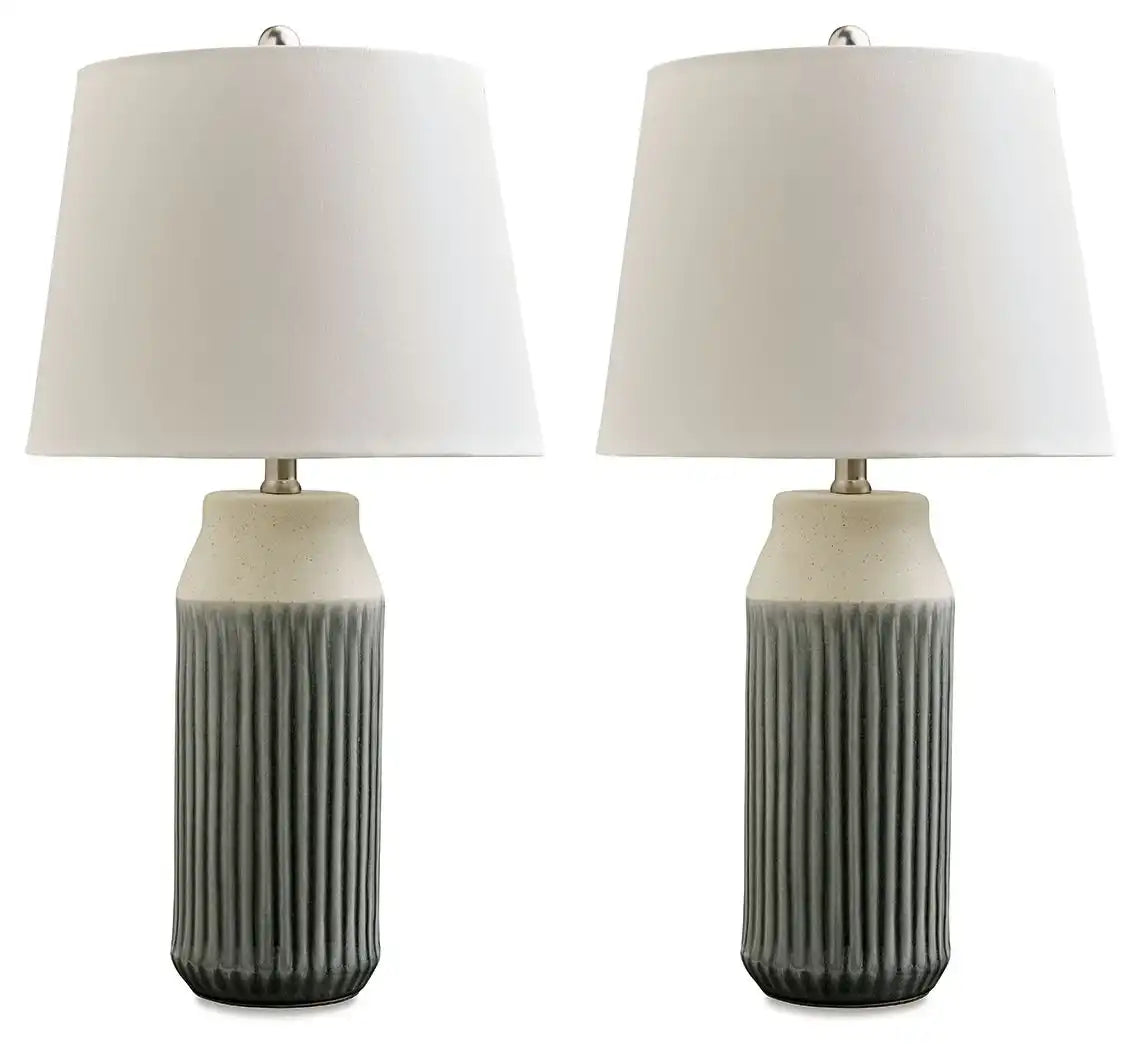 Afener - Ceramic Table Lamp (Set of 2) - Blue / Beige - Best Buy Furniture