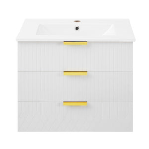 Wall Mounted Floating Cabinet With Side Cabinet Combo, Rectangular Ceramic Sink Vanity