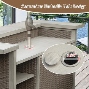 Patio Bar Table with Cabinet - Outdoor Aluminum & PE Wicker