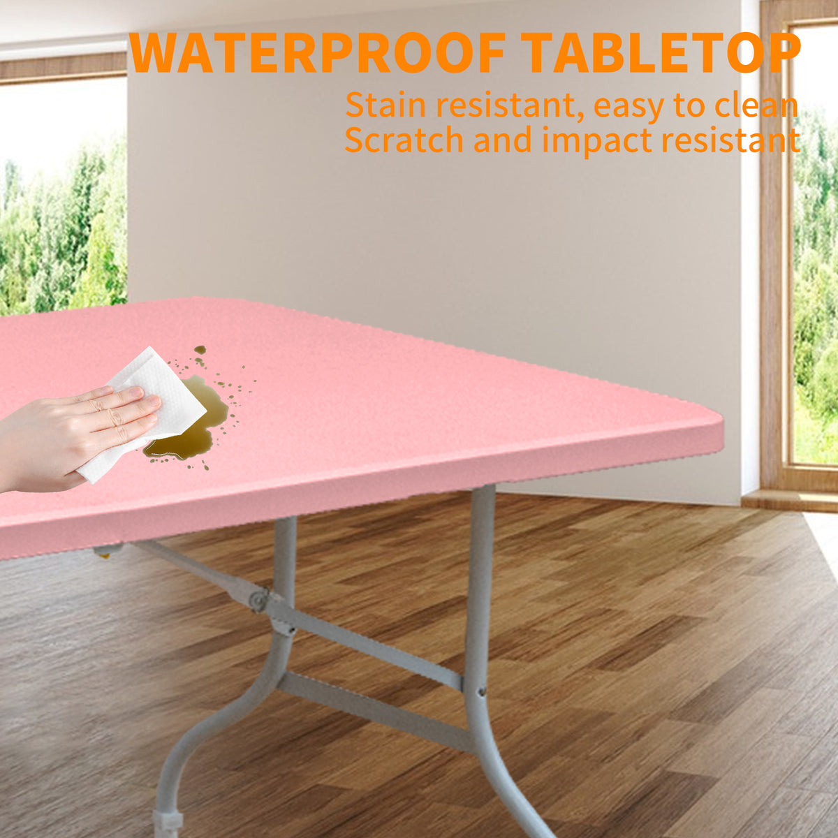 8ft Outdoor Folding Table with Waterproof HDPE Top and Steel Frame - White