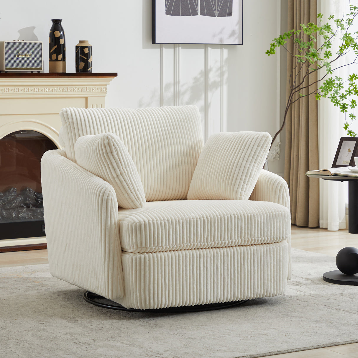 40.55''W Swivel Accent Chair with 2 Throw Pillows
