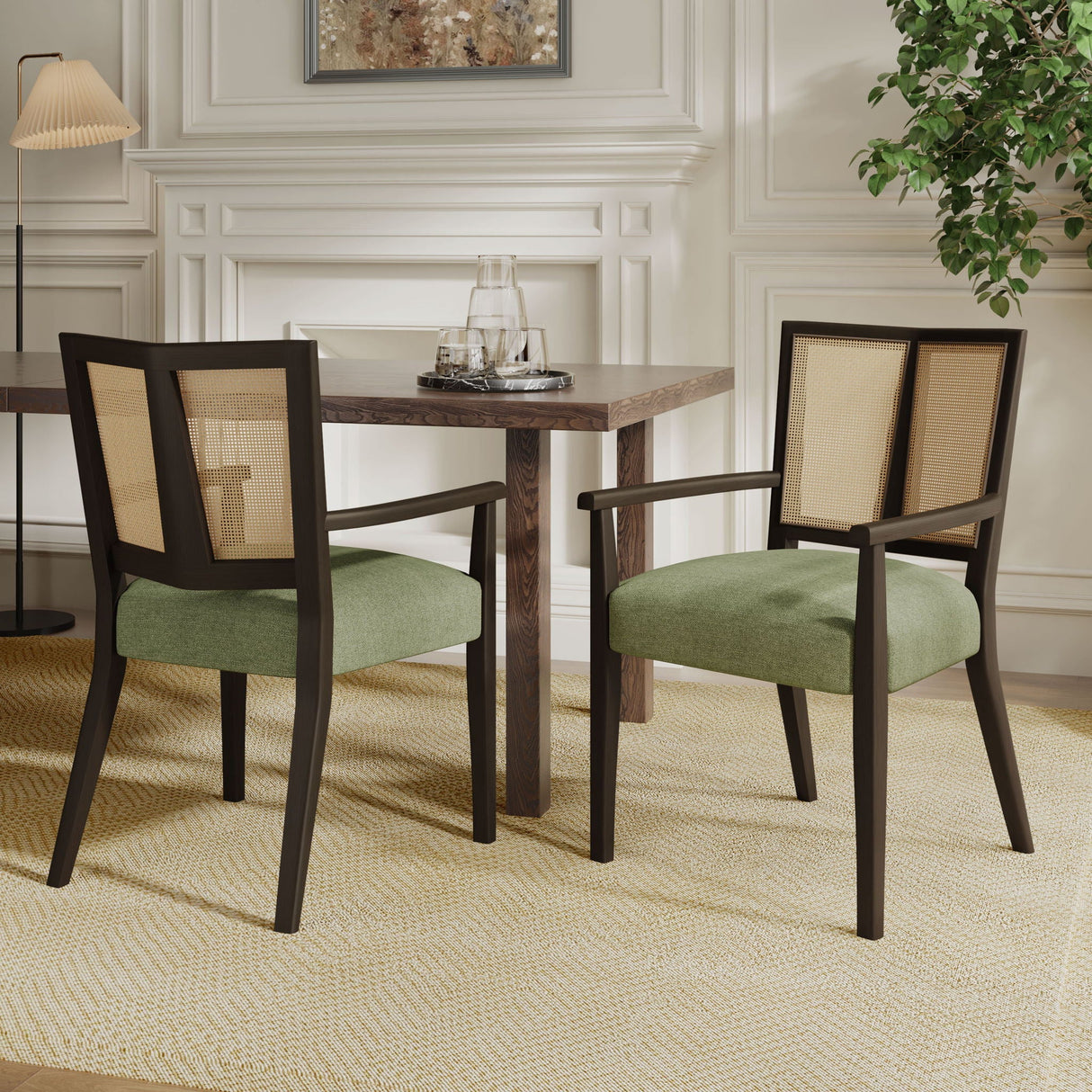 Mid Century Modern Arm Dining Chair Set With Rattan Backrest - Best Buy Furniture